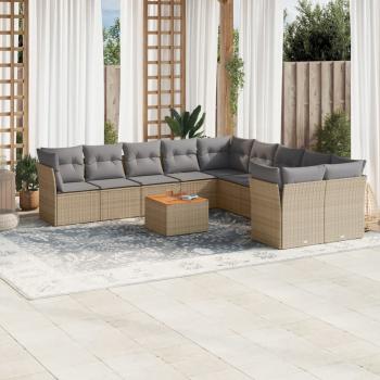 ARDEBO.de - 11-tlg. Garten-Sofagarnitur mit Kissen Beige Poly Rattan