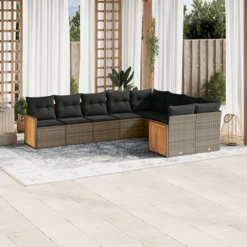 ARDEBO.de - 9-tlg. Garten-Sofagarnitur mit Kissen Grau Poly Rattan