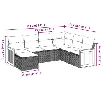 7-tlg. Garten-Sofagarnitur mit Kissen Grau Poly Rattan