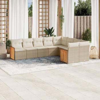 ARDEBO.de - 9-tlg. Garten-Sofagarnitur mit Kissen Beige Poly Rattan