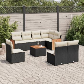 ARDEBO.de - 9-tlg. Garten-Sofagarnitur mit Kissen Schwarz Poly Rattan