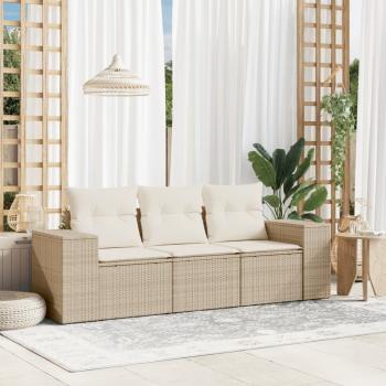 ARDEBO.de - 3-tlg. Garten-Sofagarnitur mit Kissen Beige Poly Rattan