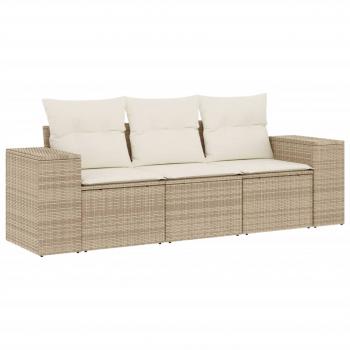 3-tlg. Garten-Sofagarnitur mit Kissen Beige Poly Rattan