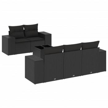 6-tlg. Garten-Sofagarnitur mit Kissen Schwarz Poly Rattan