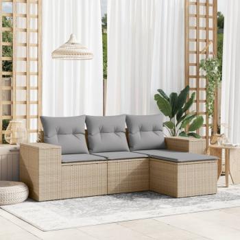 ARDEBO.de - 4-tlg. Garten-Sofagarnitur mit Kissen Beige Poly Rattan