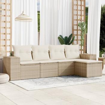 ARDEBO.de - 5-tlg. Garten-Sofagarnitur mit Kissen Beige Poly Rattan