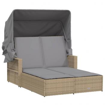 ARDEBO.de - Doppel-Sonnenliege mit Dach und Auflagen Beige Poly Rattan