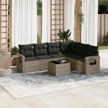 ARDEBO.de - 7-tlg. Garten-Sofagarnitur mit Kissen Grau Poly Rattan