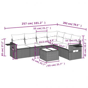 7-tlg. Garten-Sofagarnitur mit Kissen Grau Poly Rattan