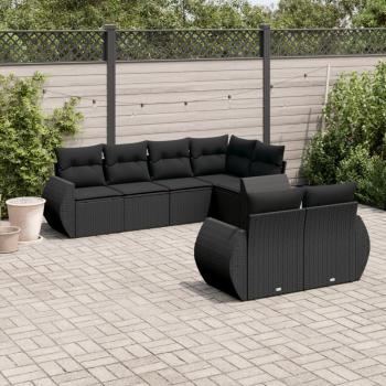 ARDEBO.de - 7-tlg. Garten-Sofagarnitur mit Kissen Schwarz Poly Rattan