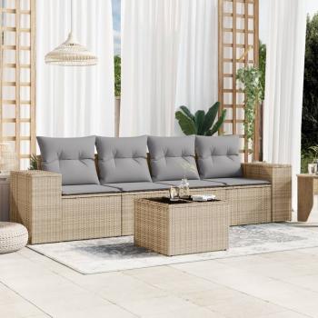 ARDEBO.de - 5-tlg. Garten-Sofagarnitur mit Kissen Beige Poly Rattan