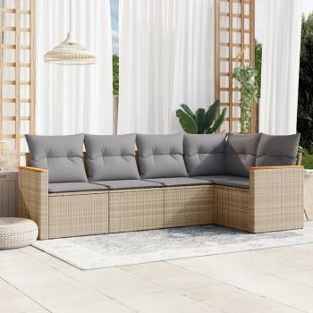 ARDEBO.de - 5-tlg. Garten-Sofagarnitur mit Kissen Beige Poly Rattan