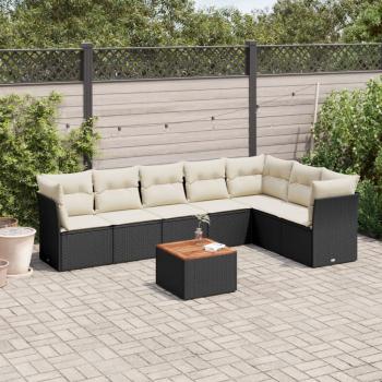 ARDEBO.de - 8-tlg. Garten-Sofagarnitur mit Kissen Schwarz Poly Rattan