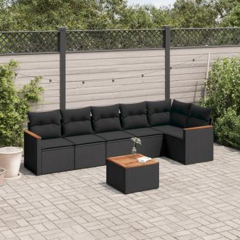 ARDEBO.de - 7-tlg. Garten-Sofagarnitur mit Kissen Schwarz Poly Rattan