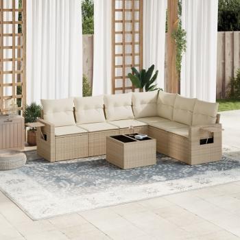 ARDEBO.de - 7-tlg. Garten-Sofagarnitur mit Kissen Beige Poly Rattan