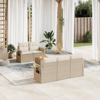 ARDEBO.de - 6-tlg. Garten-Sofagarnitur mit Kissen Beige Poly Rattan