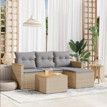 ARDEBO.de - 5-tlg. Garten-Sofagarnitur mit Kissen Beige Poly Rattan