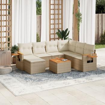 ARDEBO.de - 8-tlg. Garten-Sofagarnitur mit Kissen Beige Poly Rattan