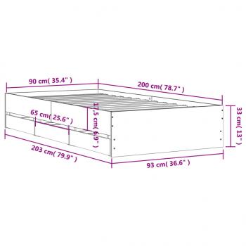 Bettgestell mit Schubladen Räuchereiche 90x200cm Holzwerkstoff