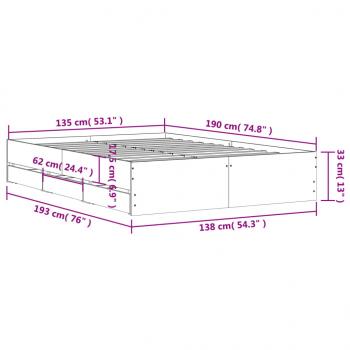 Bettgestell mit Schubladen Braun Eichen-Optik 135x190 cm