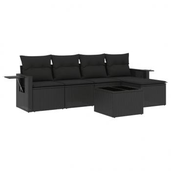 6-tlg. Garten-Sofagarnitur mit Kissen Schwarz Poly Rattan