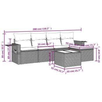 6-tlg. Garten-Sofagarnitur mit Kissen Schwarz Poly Rattan