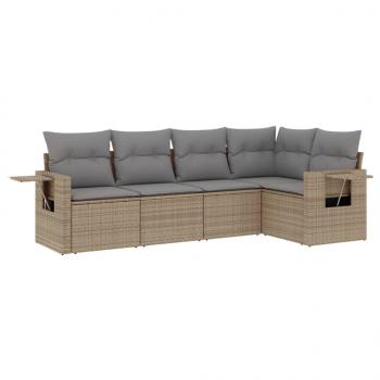 5-tlg. Garten-Sofagarnitur mit Kissen Beige Poly Rattan