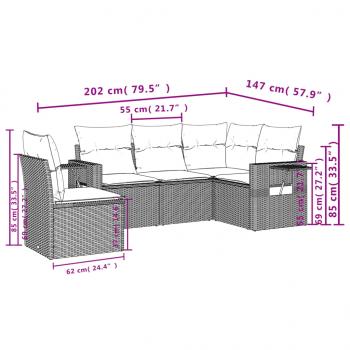 5-tlg. Garten-Sofagarnitur mit Kissen Schwarz Poly Rattan