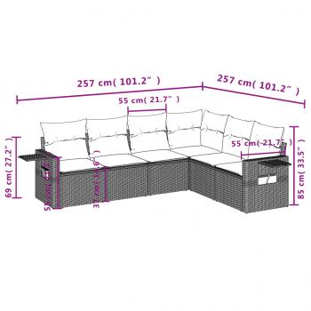 6-tlg. Garten-Sofagarnitur mit Kissen Schwarz Poly Rattan