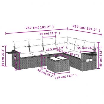 7-tlg. Garten-Sofagarnitur mit Kissen Beige Poly Rattan