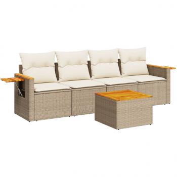 5-tlg. Garten-Sofagarnitur mit Kissen Beige Poly Rattan