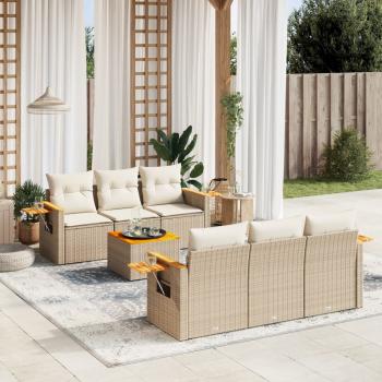 ARDEBO.de - 7-tlg. Garten-Sofagarnitur mit Kissen Beige Poly Rattan