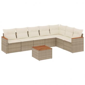 8-tlg. Garten-Sofagarnitur mit Kissen Beige Poly Rattan