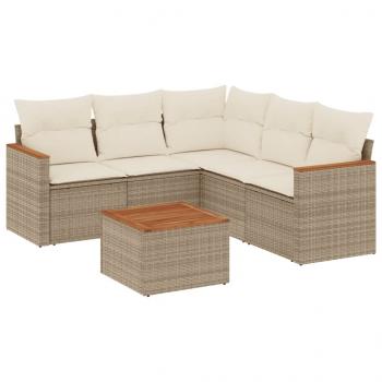 6-tlg. Garten-Sofagarnitur mit Kissen Beige Poly Rattan