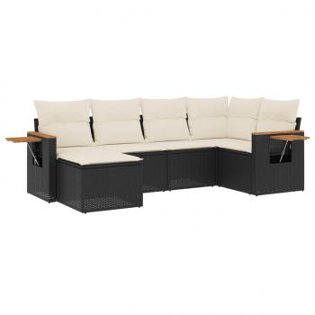 6-tlg. Garten-Sofagarnitur mit Kissen Schwarz Poly Rattan