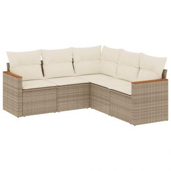 5-tlg. Garten-Sofagarnitur mit Kissen Beige Poly Rattan