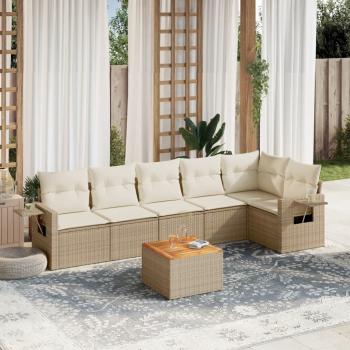 ARDEBO.de - 7-tlg. Garten-Sofagarnitur mit Kissen Beige Poly Rattan