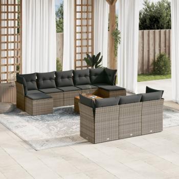 ARDEBO.de - 11-tlg. Garten-Sofagarnitur mit Kissen Grau Poly Rattan