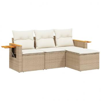 4-tlg. Garten-Sofagarnitur mit Kissen Beige Poly Rattan