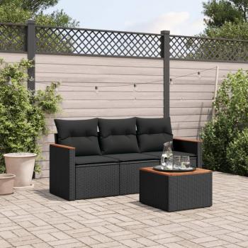 ARDEBO.de - 4-tlg. Garten-Sofagarnitur mit Kissen Schwarz Poly Rattan