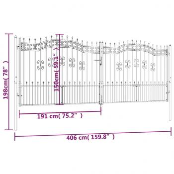 Zauntor mit Speerspitzen Schwarz 406x198 cm Stahl
