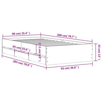 Bettgestell mit Schubladen Weiß 90x200 cm Holzwerkstoff