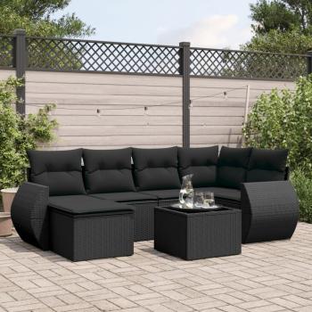 ARDEBO.de - 7-tlg. Garten-Sofagarnitur mit Kissen Schwarz Poly Rattan