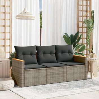 ARDEBO.de - 3-tlg. Garten-Sofagarnitur mit Kissen Grau Poly Rattan 