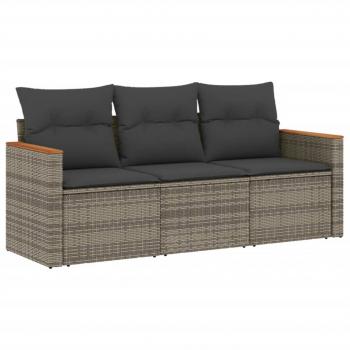 3-tlg. Garten-Sofagarnitur mit Kissen Grau Poly Rattan 