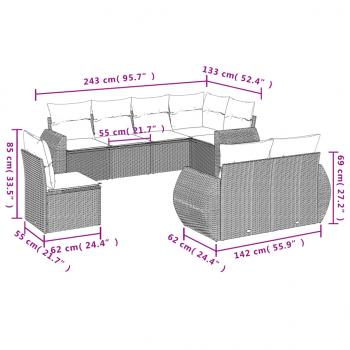 8-tlg. Garten-Sofagarnitur mit Kissen Grau Poly Rattan