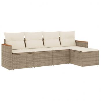 5-tlg. Garten-Sofagarnitur mit Kissen Beige Poly Rattan