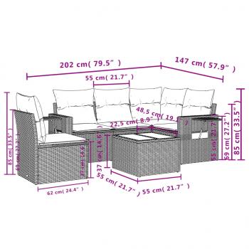 6-tlg. Garten-Sofagarnitur mit Kissen Beige Poly Rattan