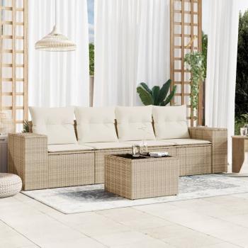 ARDEBO.de - 5-tlg. Garten-Sofagarnitur mit Kissen Beige Poly Rattan