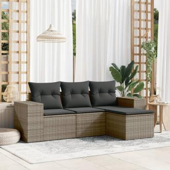 ARDEBO.de - 4-tlg. Garten-Sofagarnitur mit Kissen Grau Poly Rattan